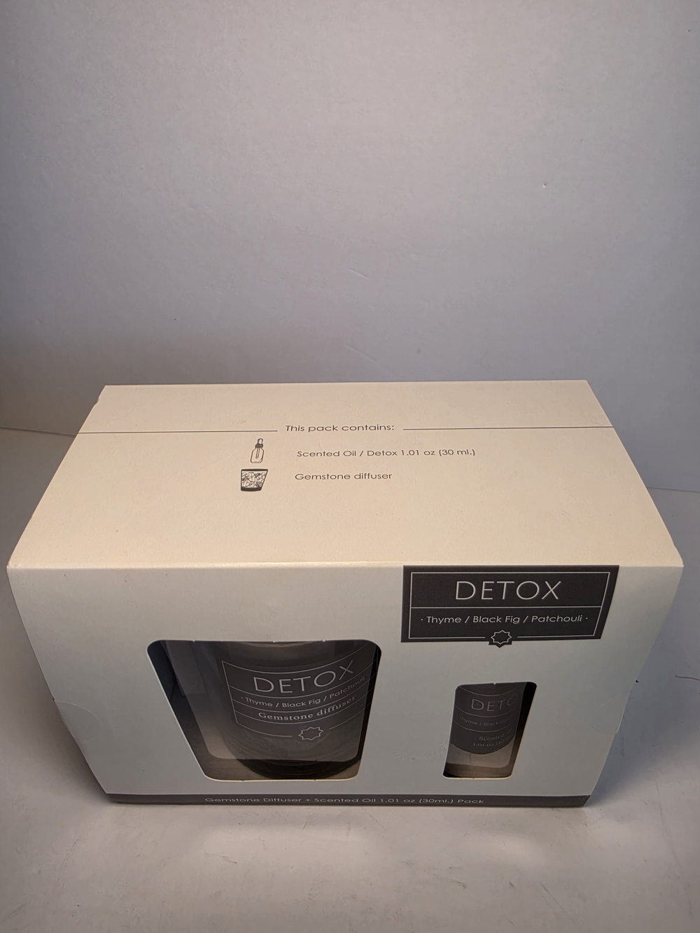NWT F&F Salt Rock Gemstone Diffuser Set Black Essential Oil Blend Detox Modern - Picture 3 of 7